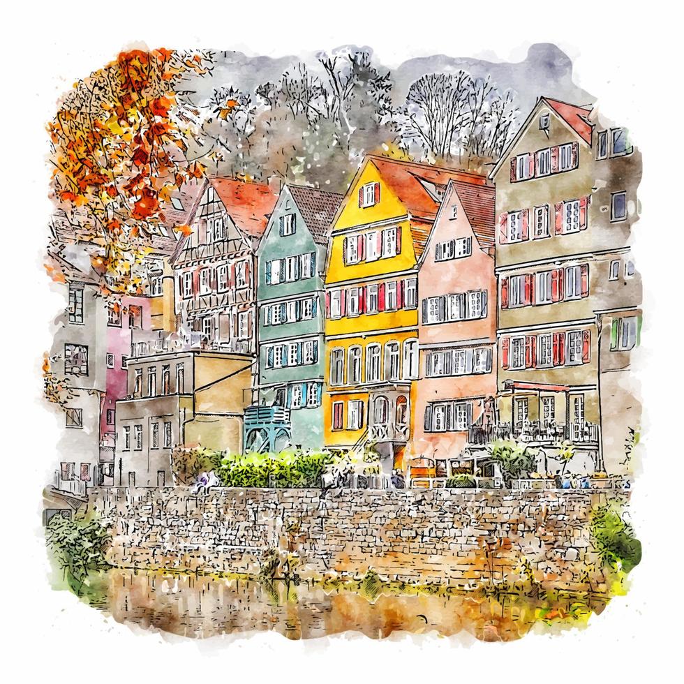 tubingen alemania acuarela boceto dibujado a mano ilustración vector