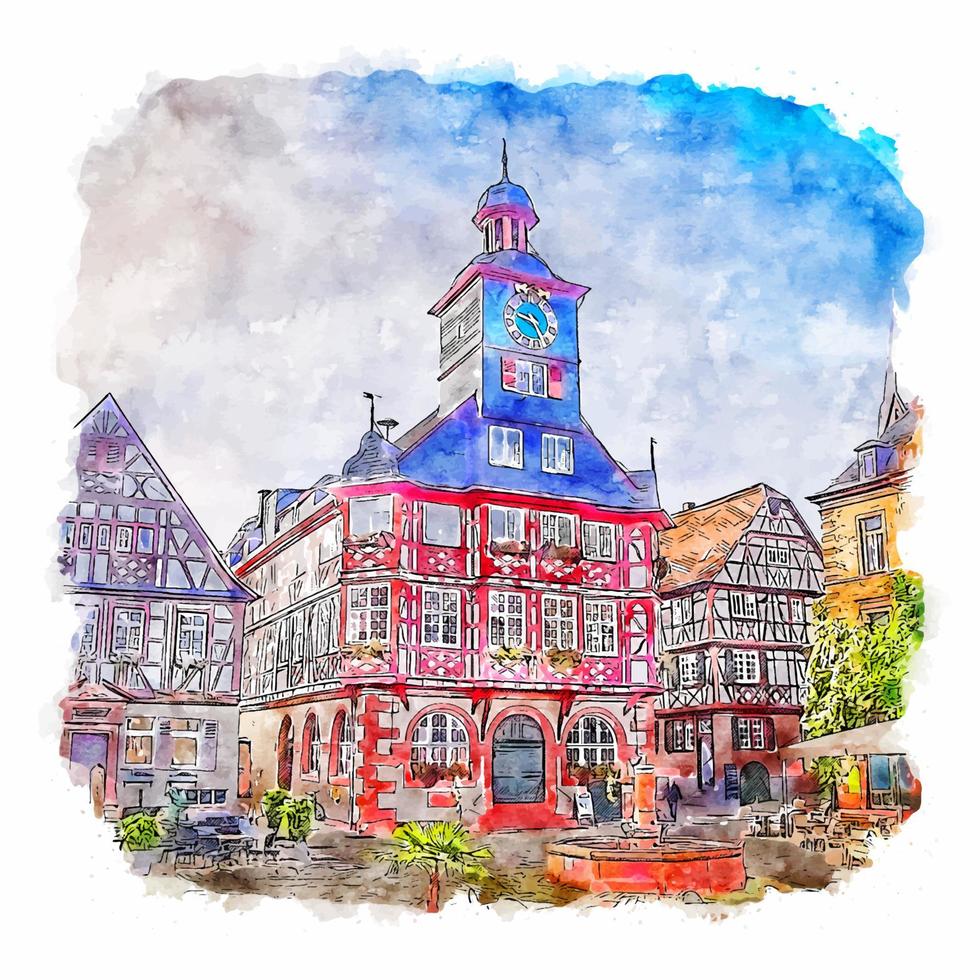 Hessen Germany Watercolor sketch hand drawn illustration vector