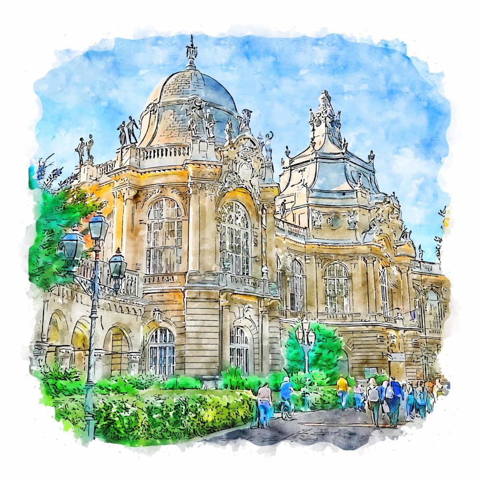 budapest hungría acuarela boceto dibujado a mano ilustración vector