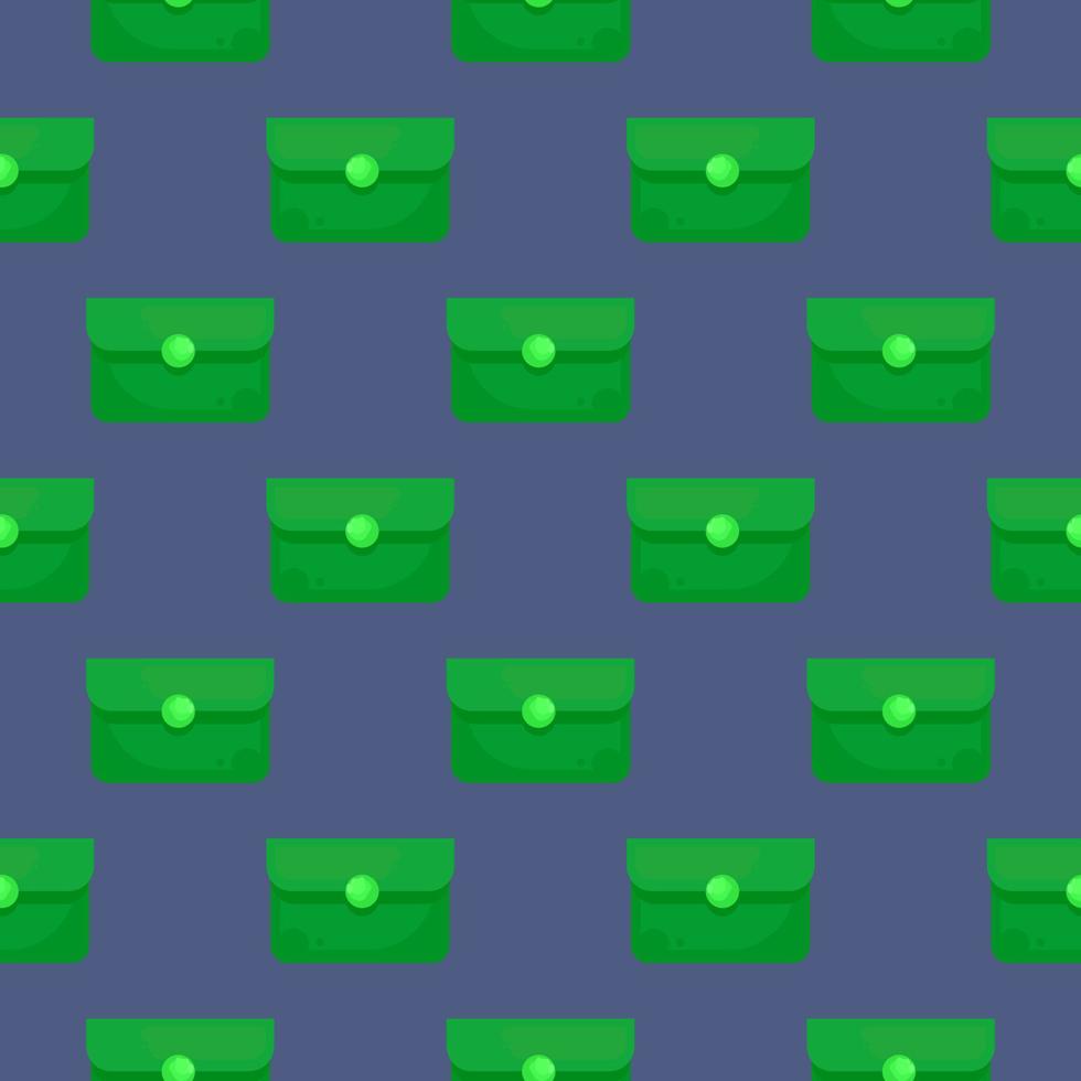 Green wallet , seamless pattern on a blue background. vector