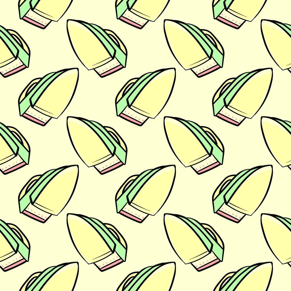 Yellow clothing iron, seamless pattern on light yellow  background. vector