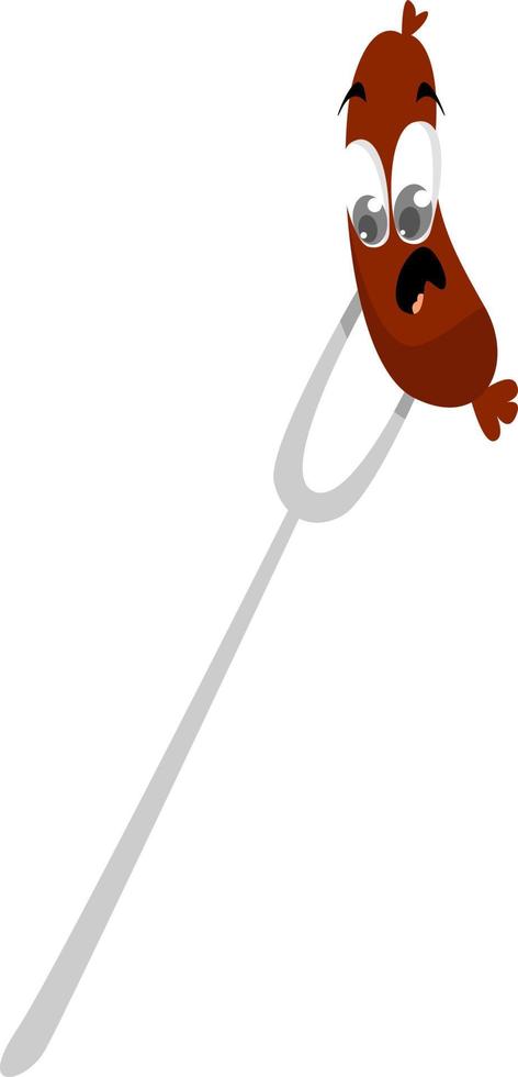 Sausage on fork , illustration, vector on white background