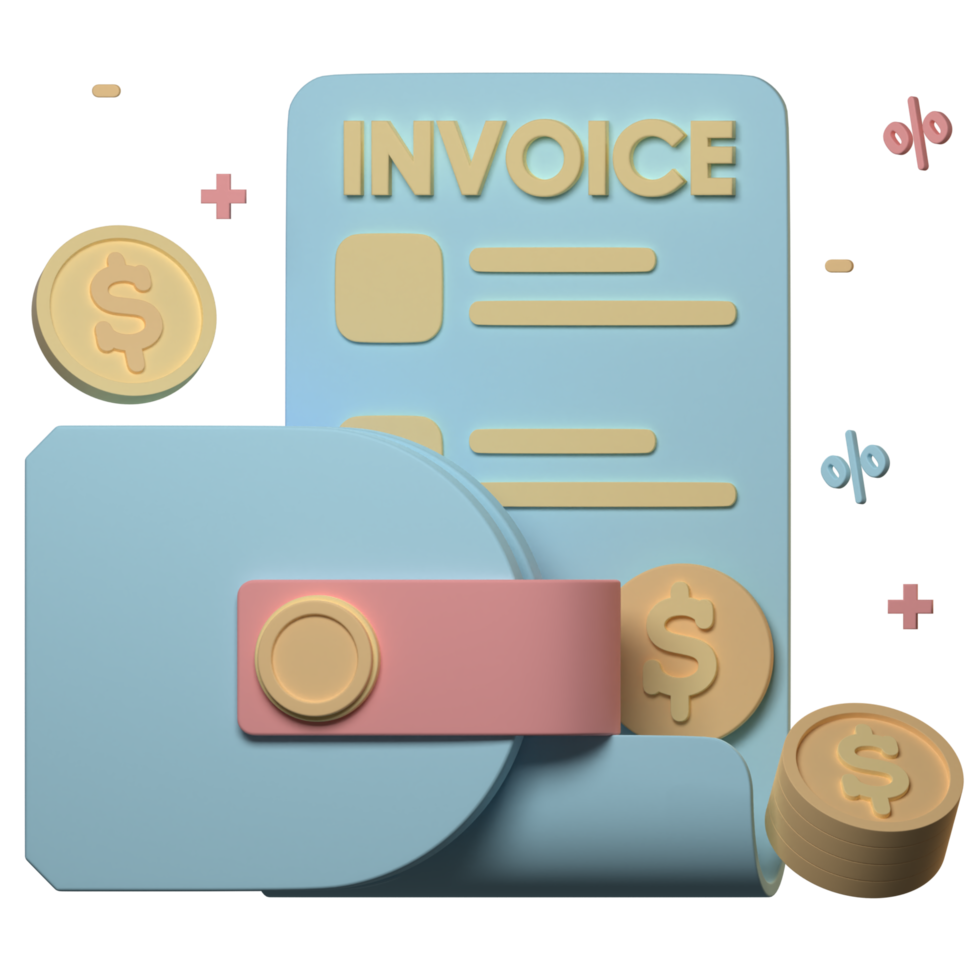 3d wallet with invoice illustration png