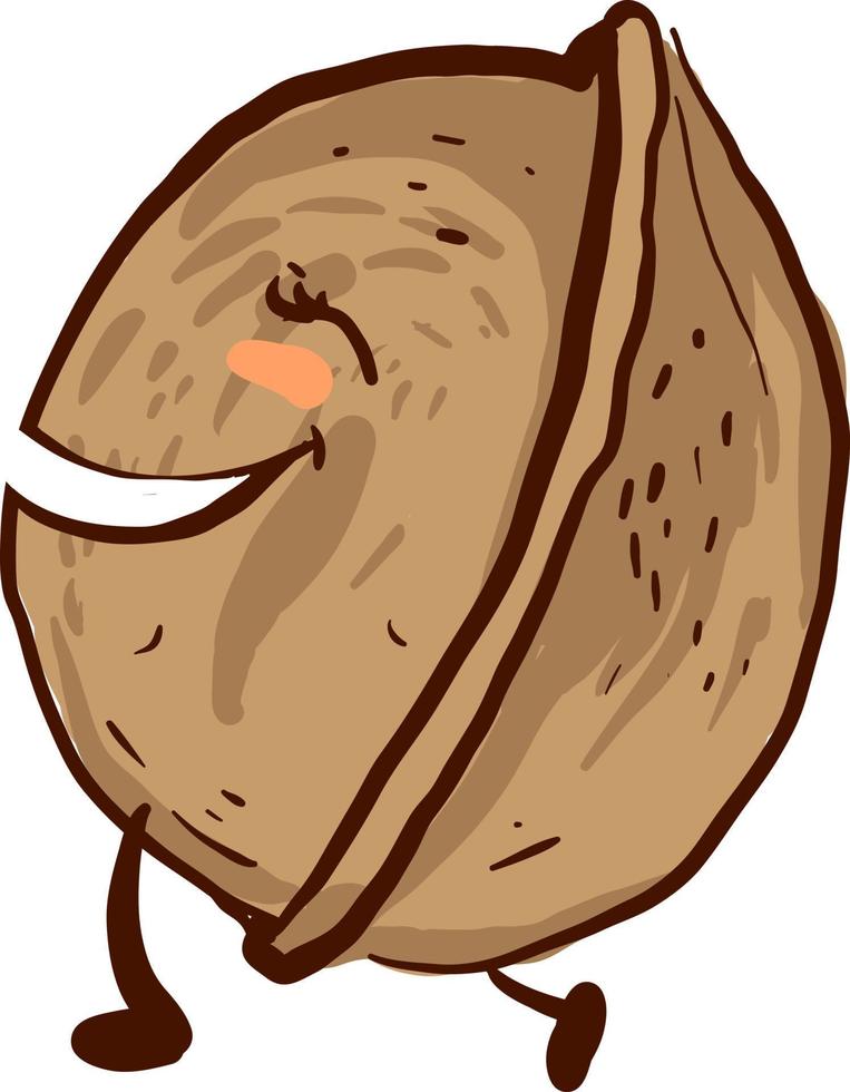 Happy walnut, illustration, vector on white background.