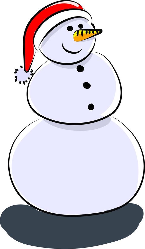 Snowman with hat, illustration, vector on white background.