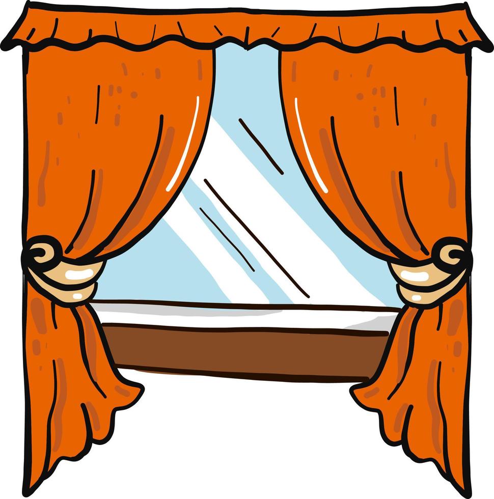 Orange curtains, illustration, vector on white background.