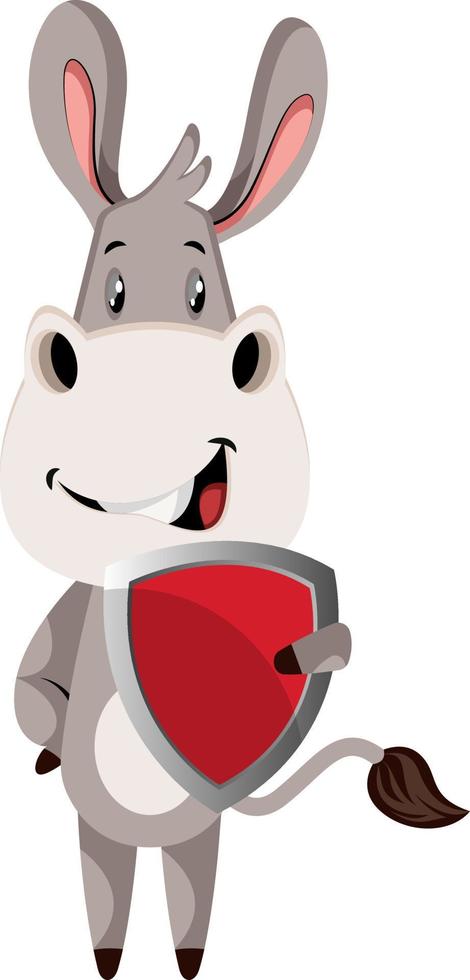 Donkey with shield, illustration, vector on white background.