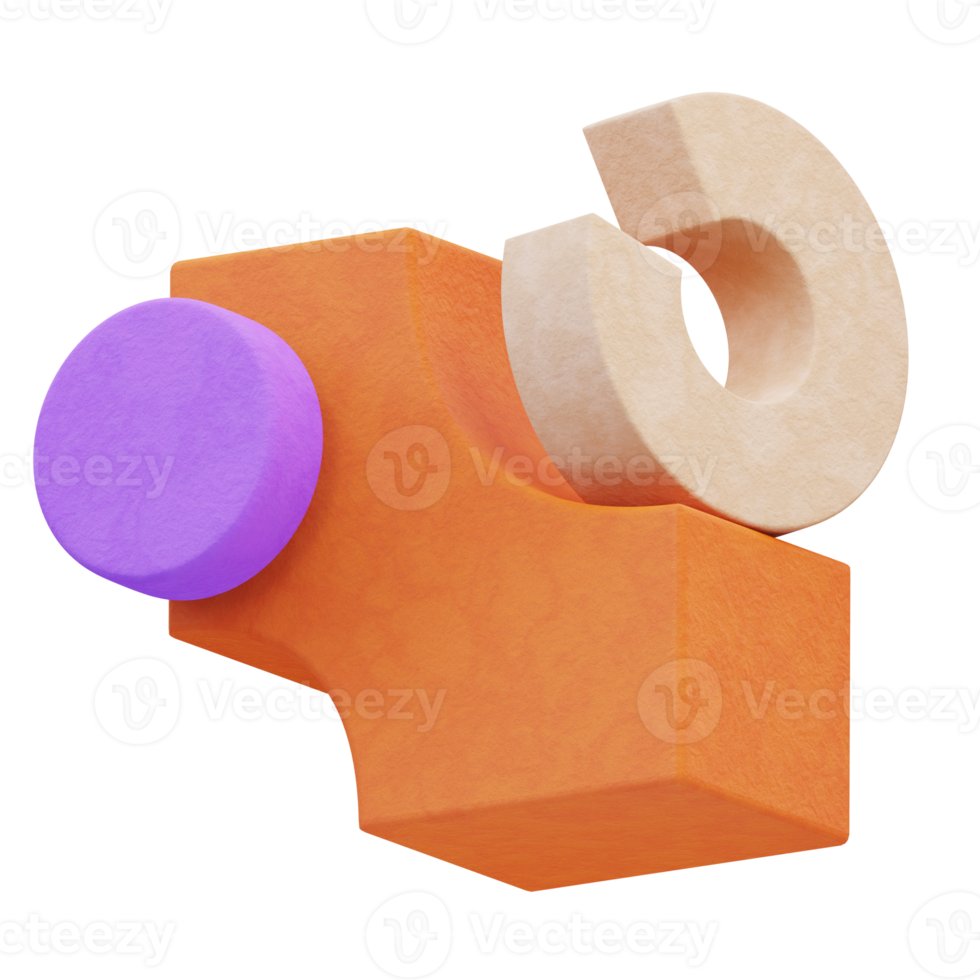 3d rendering of shape decoration illustration with orange, purple, stone texture for presentation png
