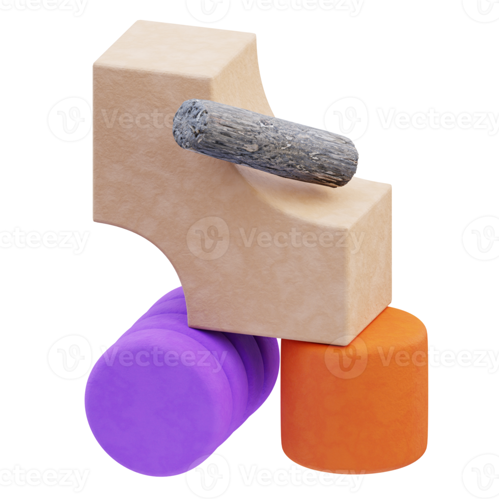 3d rendering of shape decoration illustration with orange, purple, stone texture for presentation png