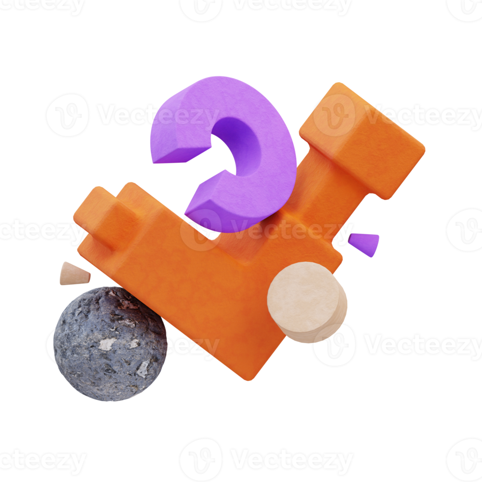3d rendering of shape decoration illustration with orange, purple, stone texture for presentation png