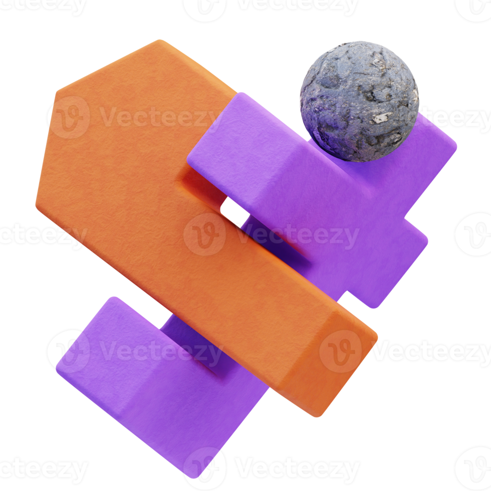 3d rendering of shape decoration illustration with orange, purple, stone texture for presentation png