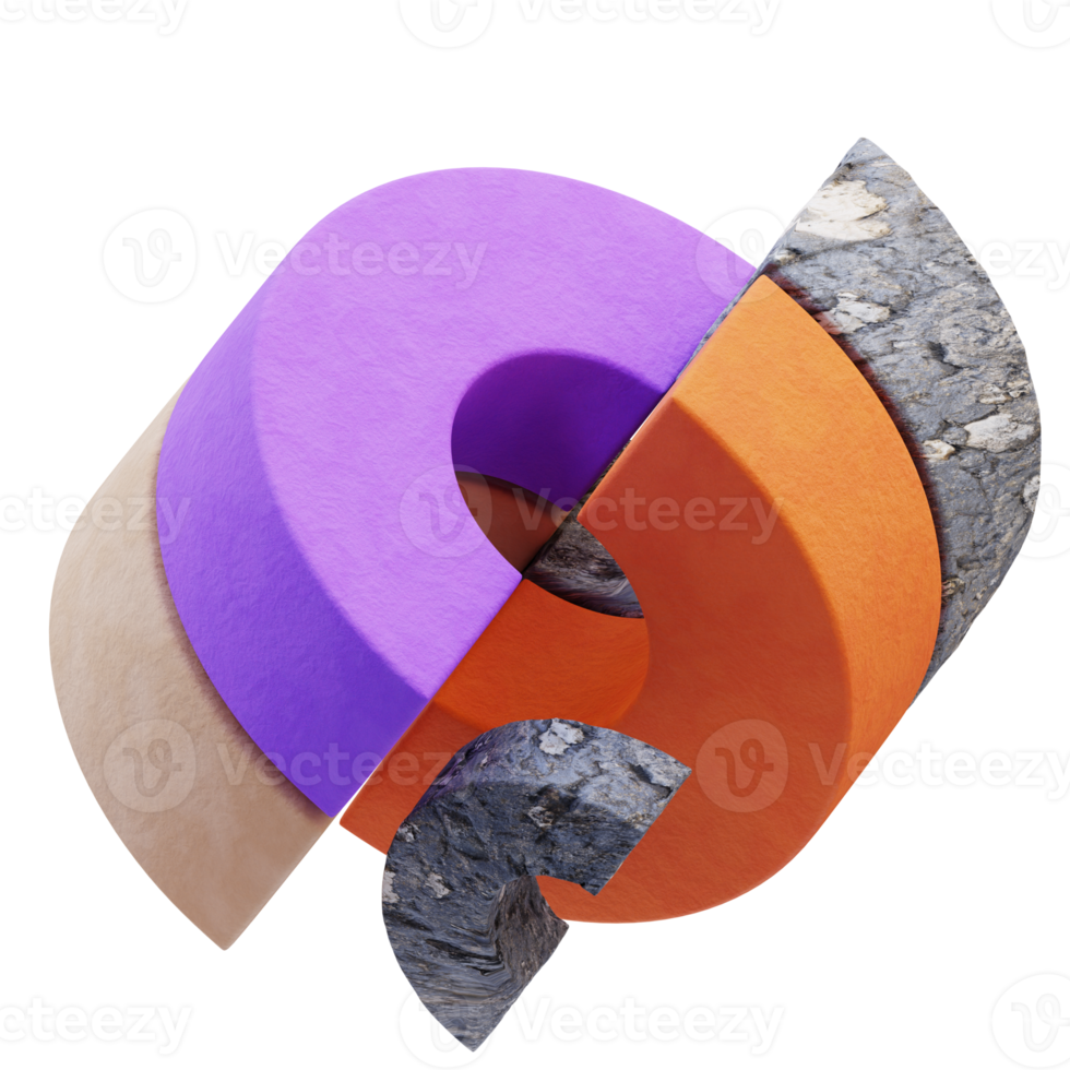 3d rendering of shape decoration illustration with orange, purple, stone texture for presentation png