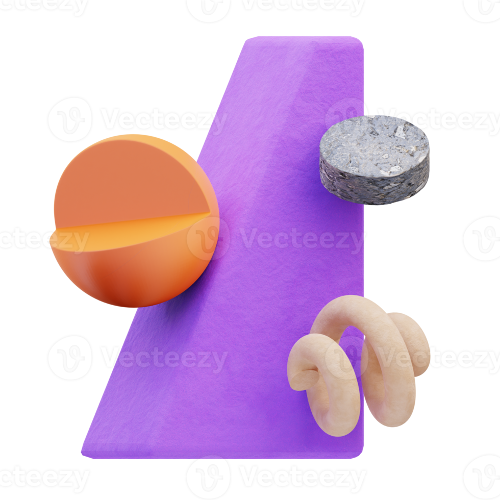 3d rendering of shape decoration illustration with orange, purple, stone texture for presentation png
