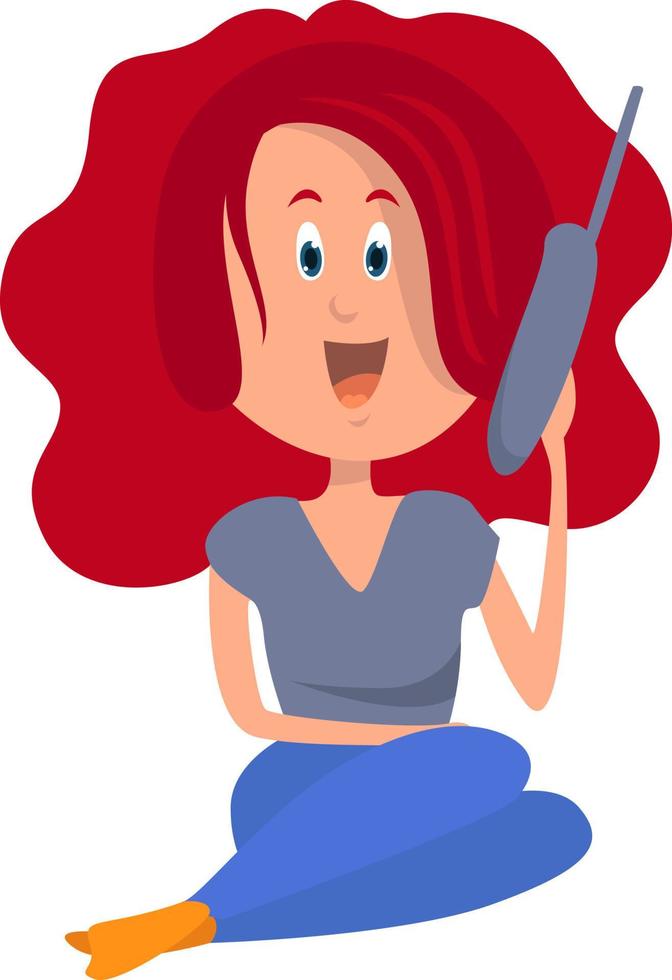 Woman with telephone , illustration, vector on white background