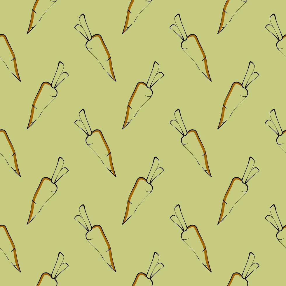 Small carrot , seamless pattern on a mustard yellow background. vector