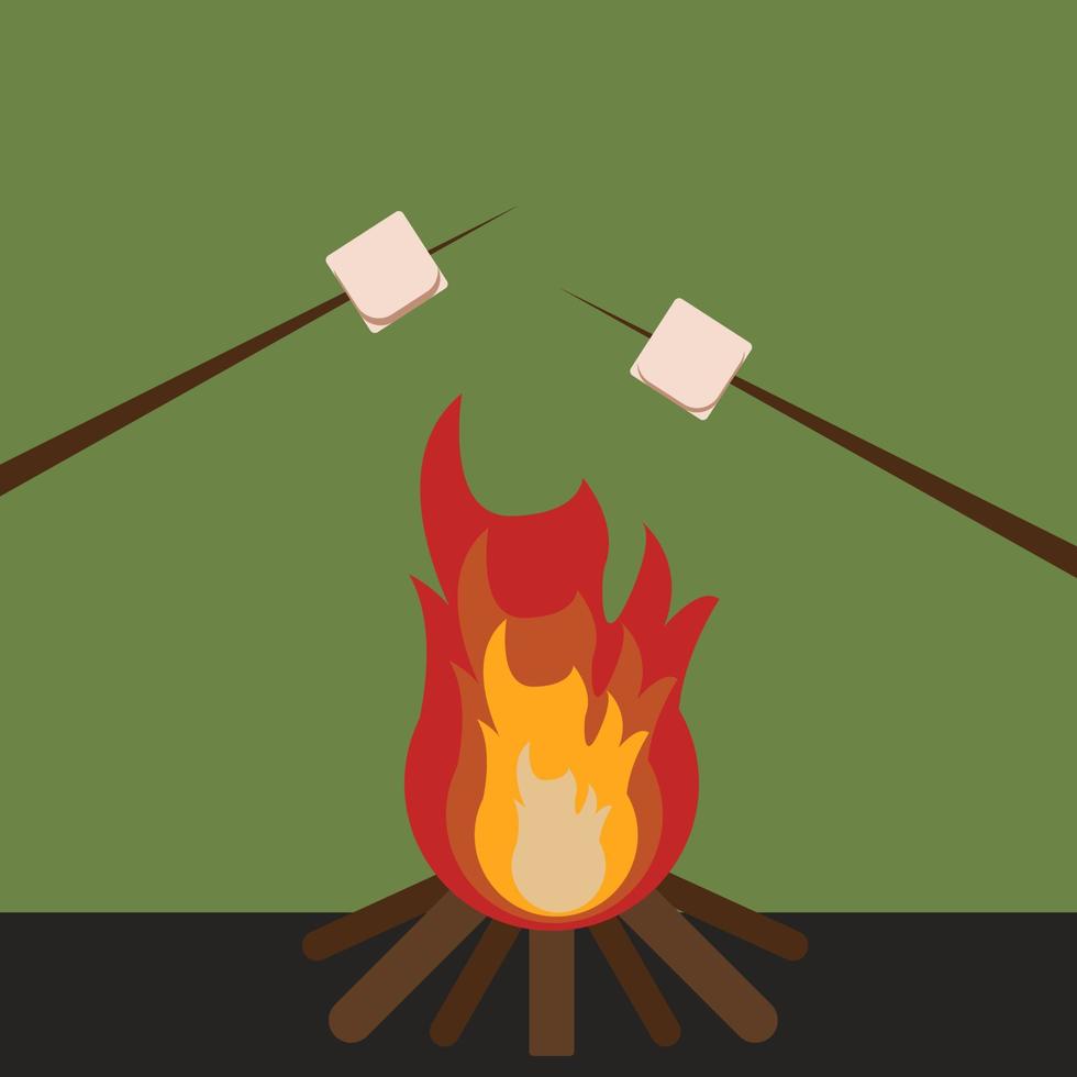 Fuego en maderas, ilustración, vector sobre fondo blanco.