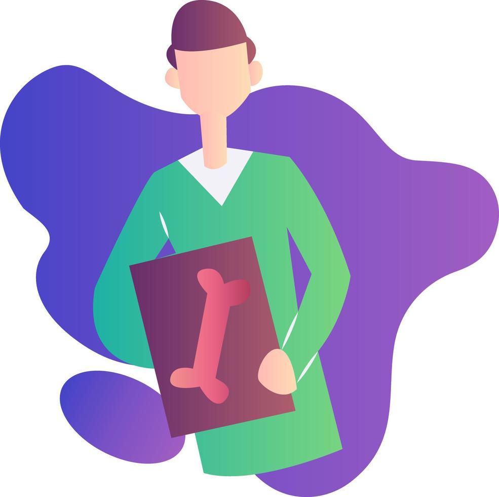 Colorful vector occupation illustration of a ward boy holding a bone scan on a white background