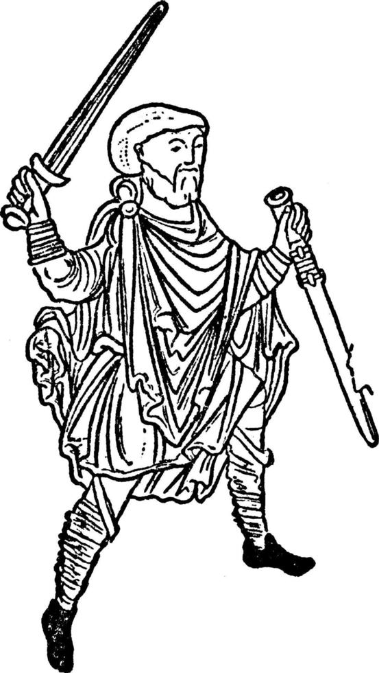 Man Holding Swords, vintage illustration vector
