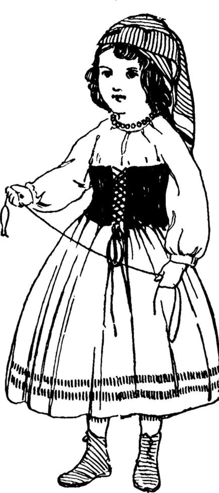 Girl In A Italian Dress, vintage illustration. vector