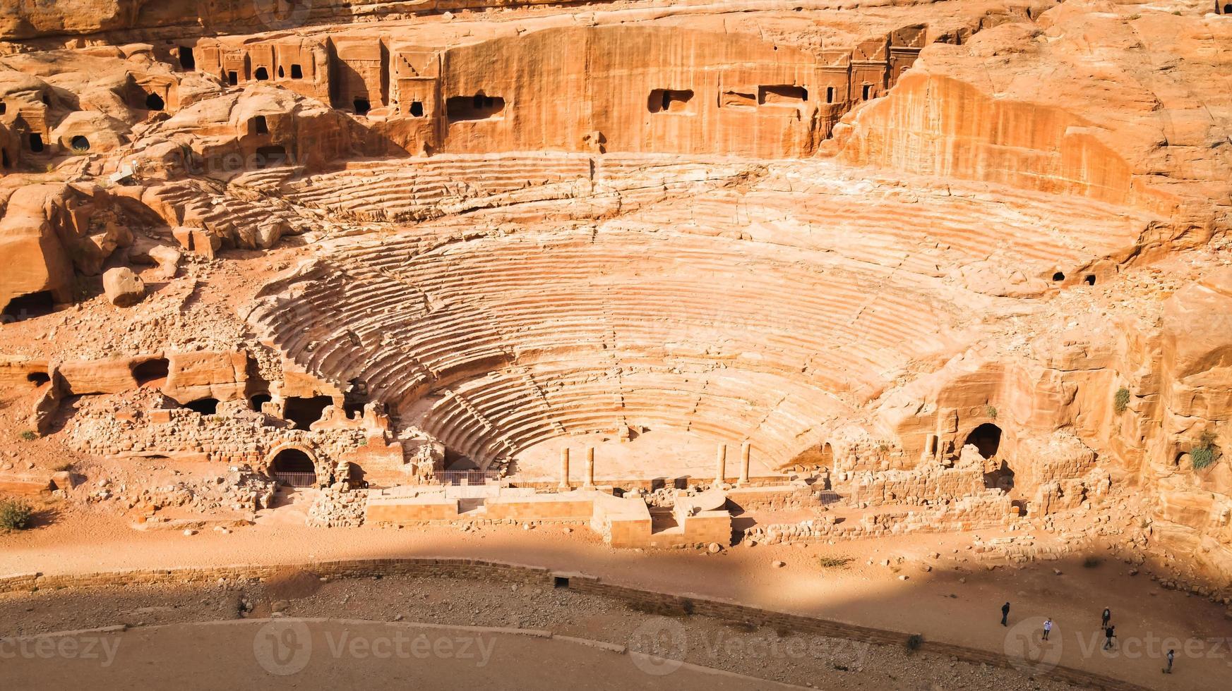 Ancient theater in Petra Rose City, Jordan. The city of Petra was lost for over 1000 years. Now one of the Seven Wonders of the Word photo