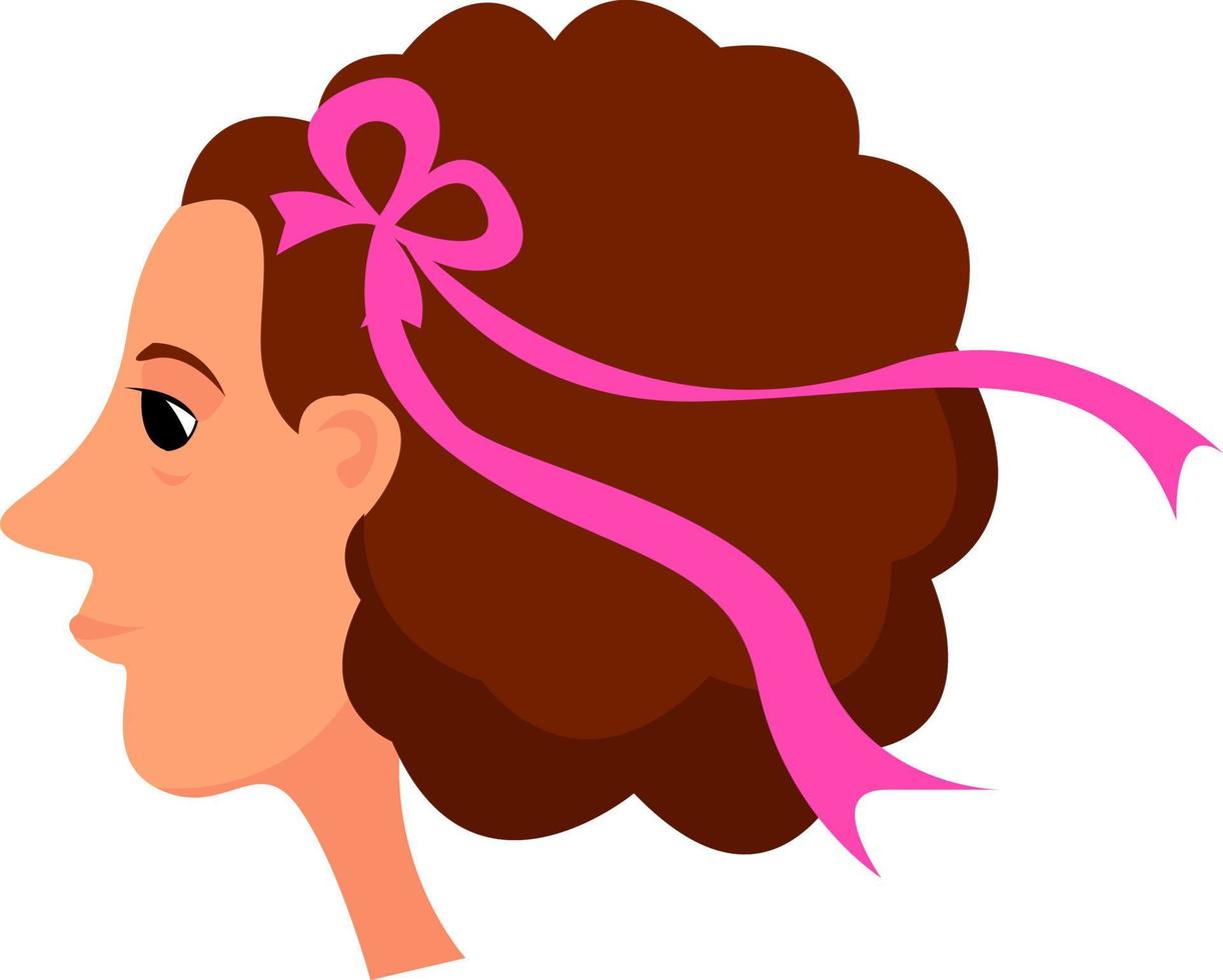 Woman with pink bow, illustration, vector on white background.