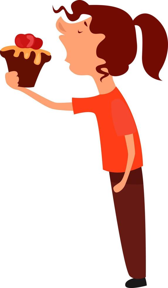 Girl with cake, illustration, vector on white background