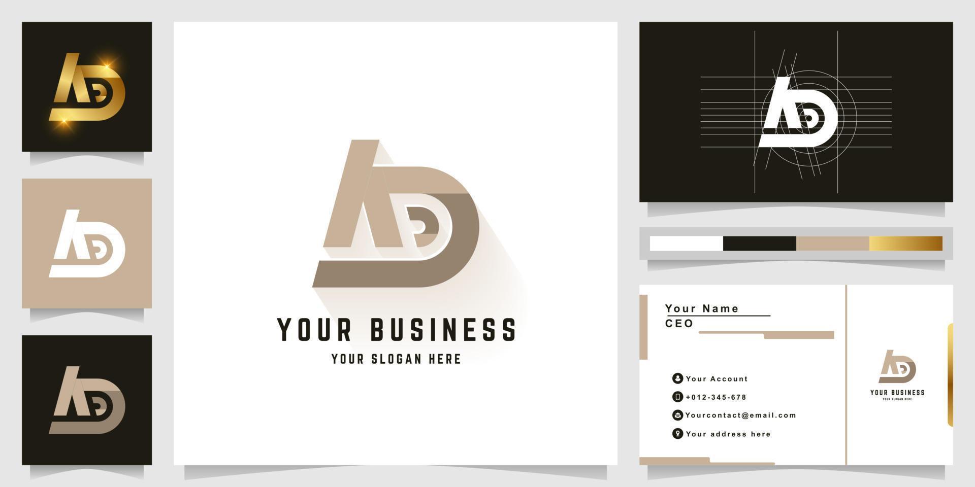 Letter KD or AD monogram logo with business card design vector