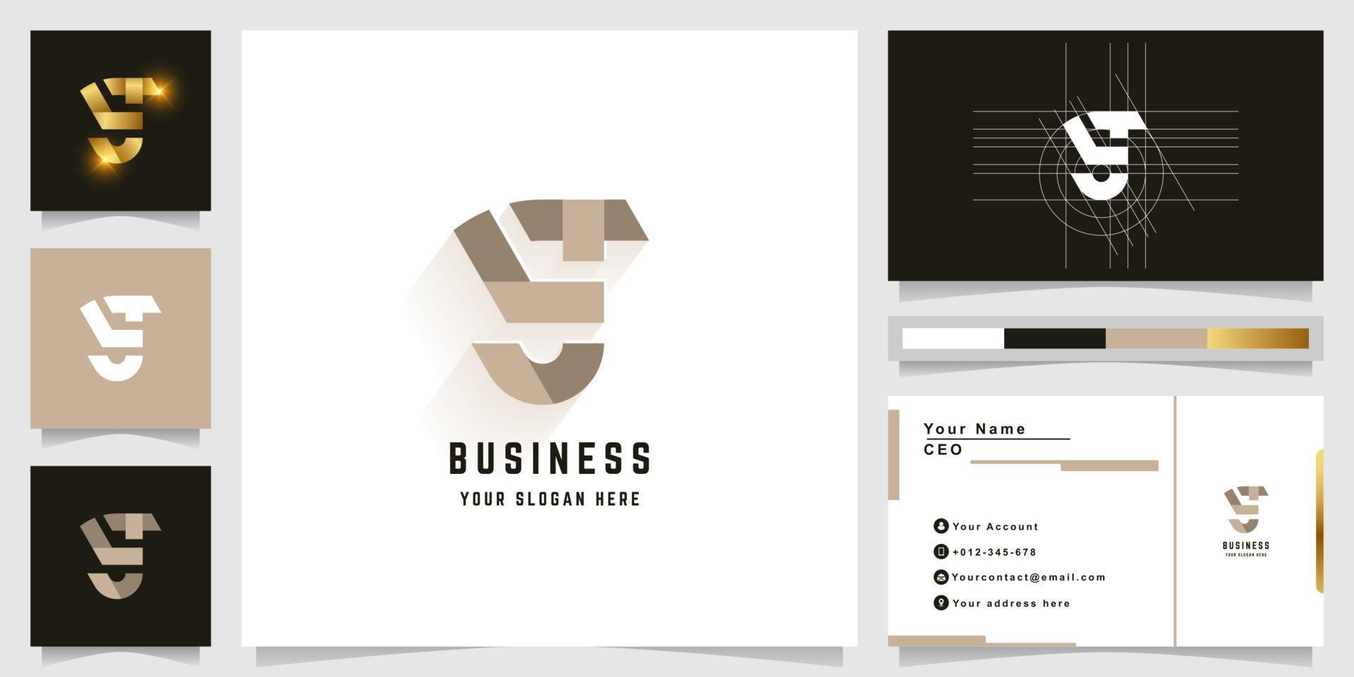 Letter YT or LJ monogram logo with business card design vector