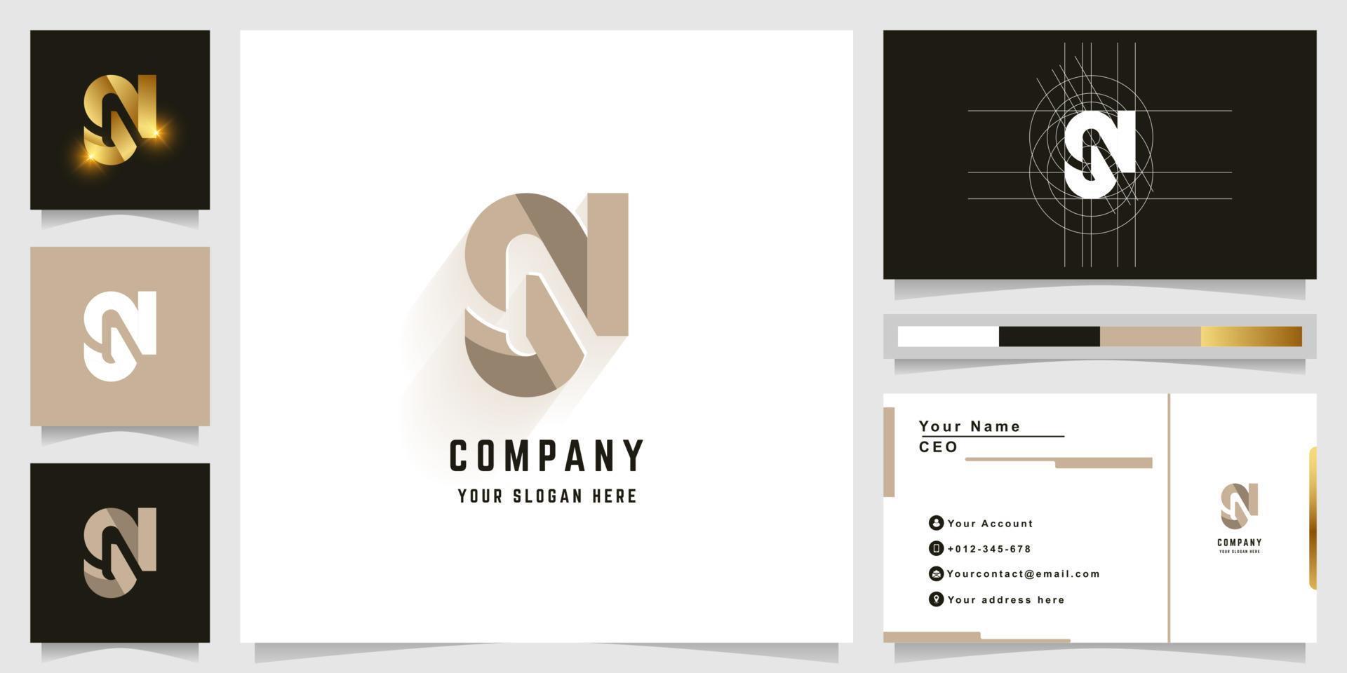 Letter SN or JN monogram logo with business card design vector