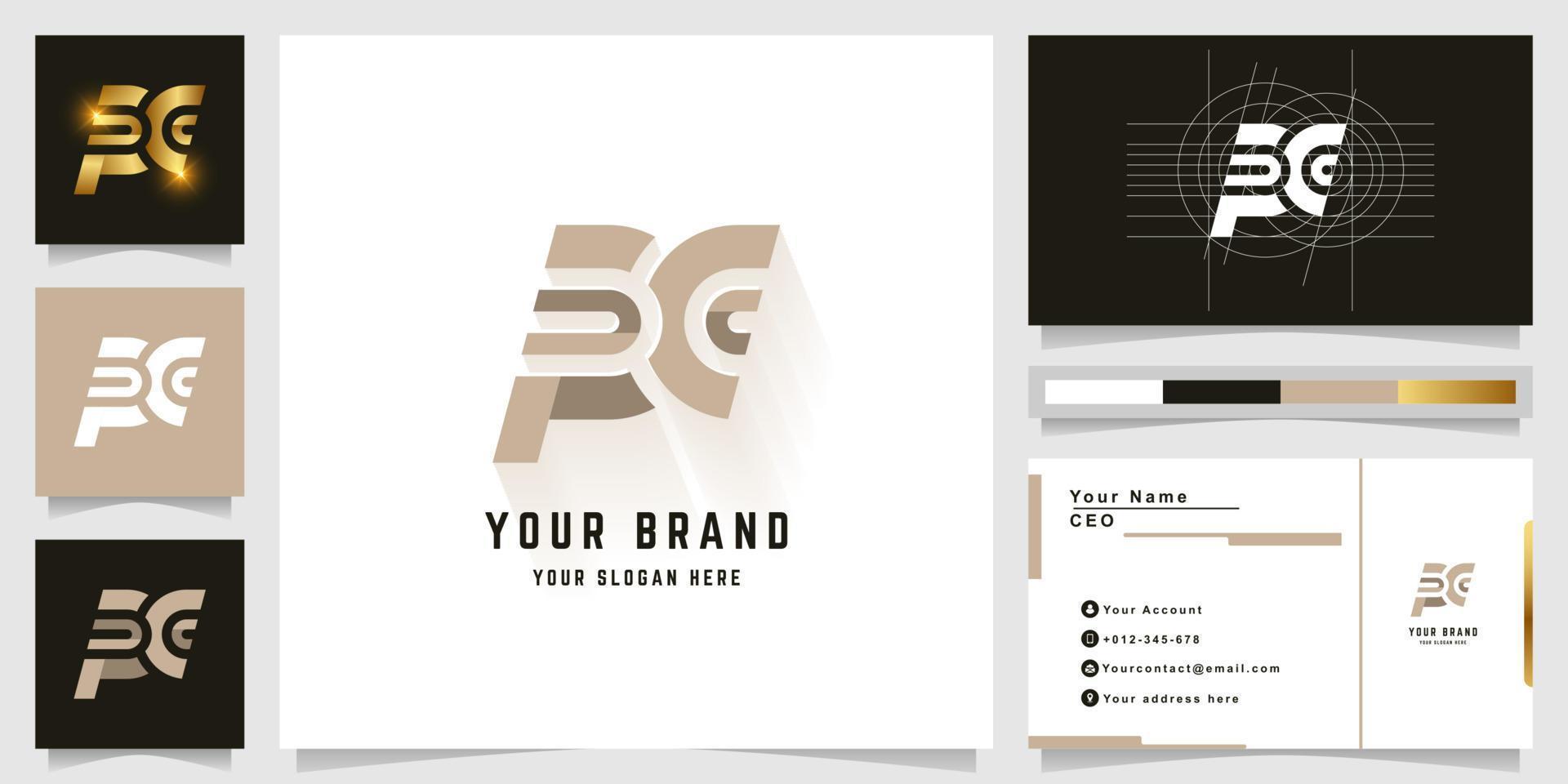 Letter PC or FC monogram logo with business card design vector
