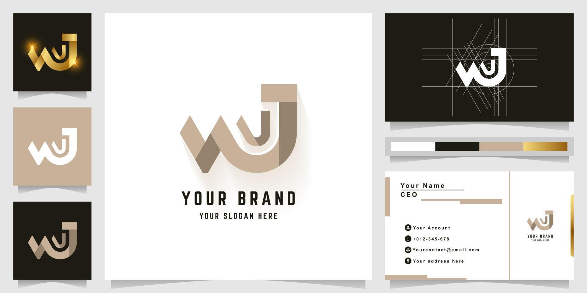 Letter NJ or WJ monogram logo with business card design vector