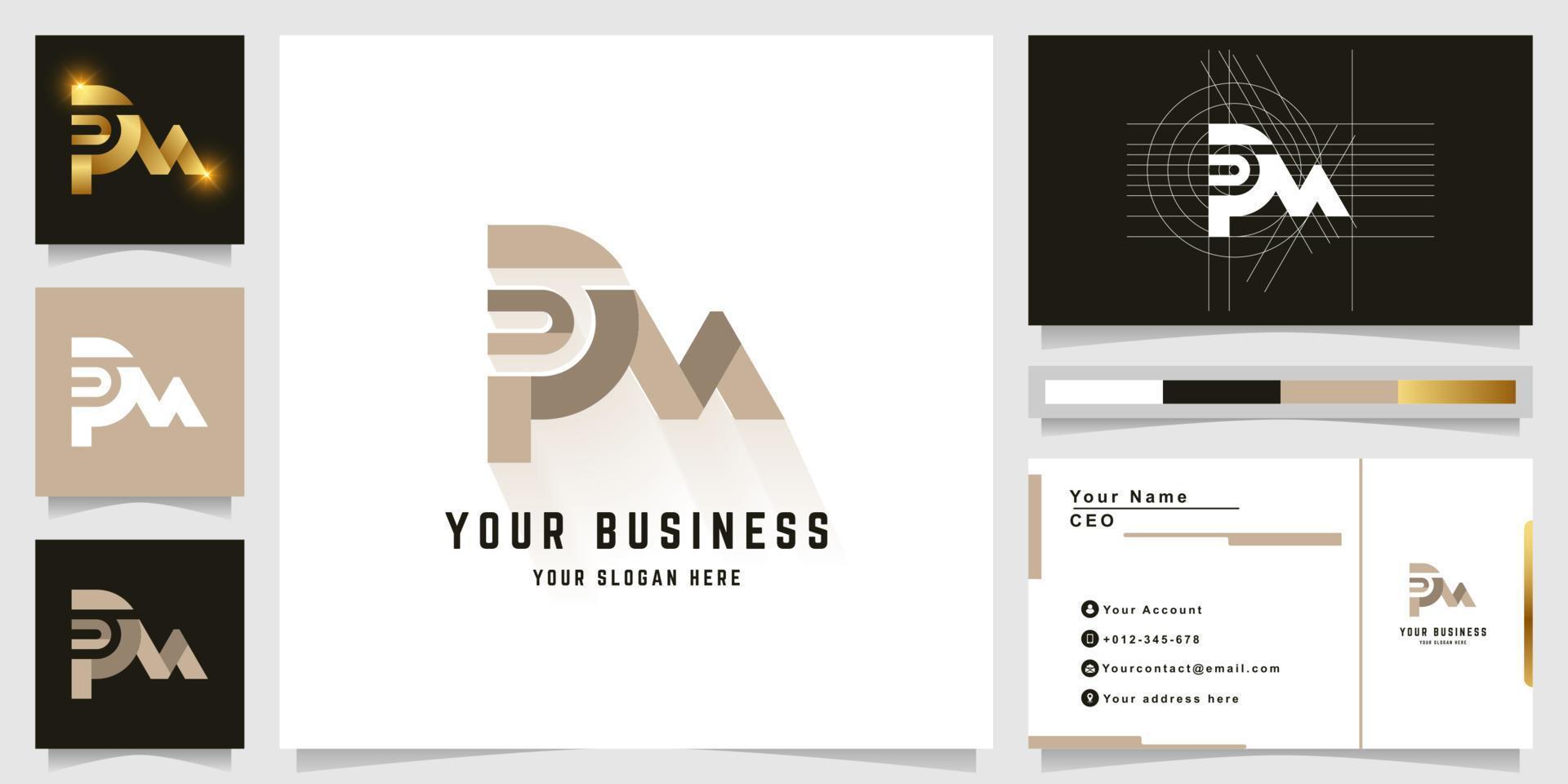 Letter PM or DM monogram logo with business card design vector