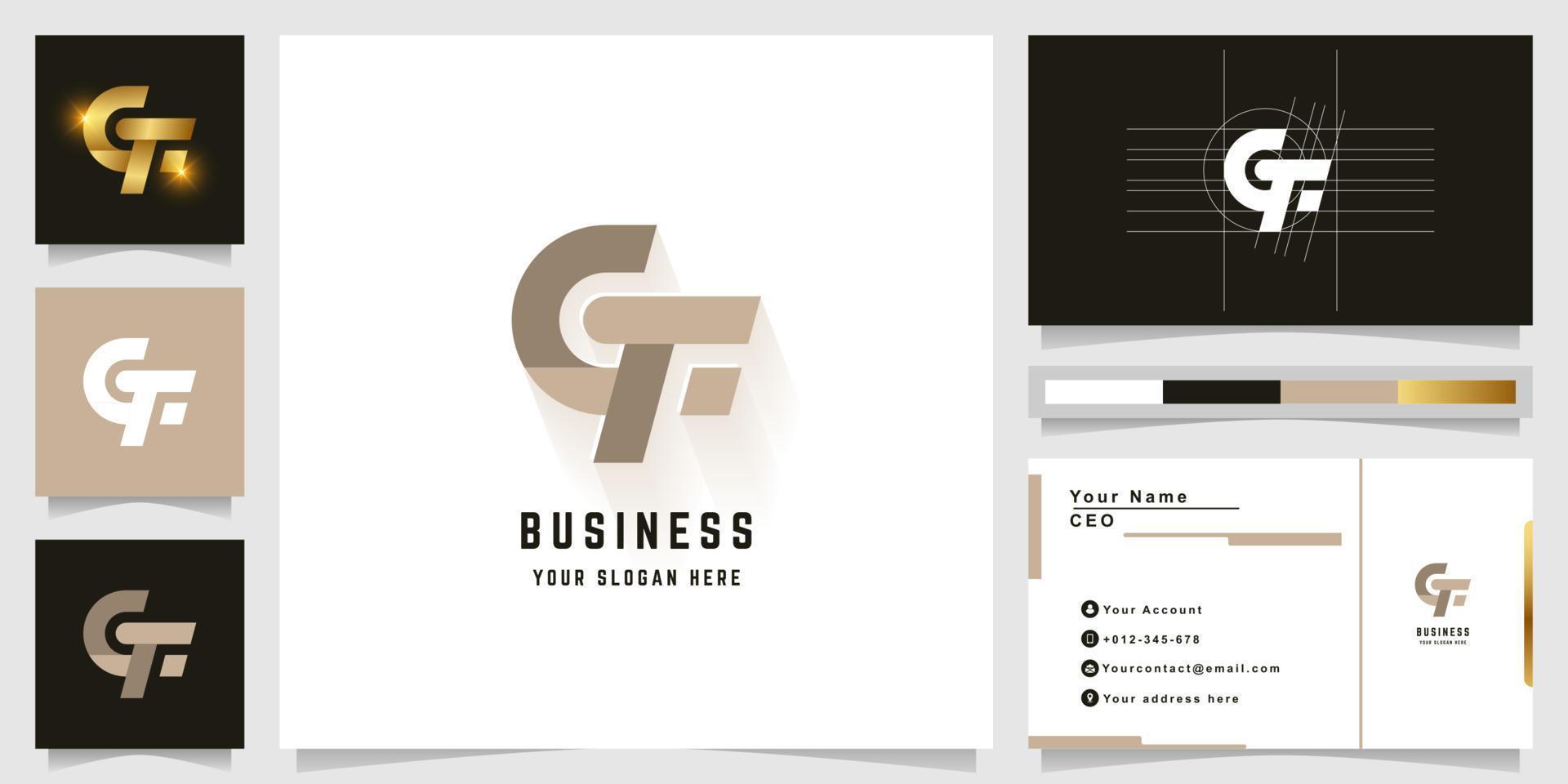 Letter GF or CT monogram logo with business card design vector