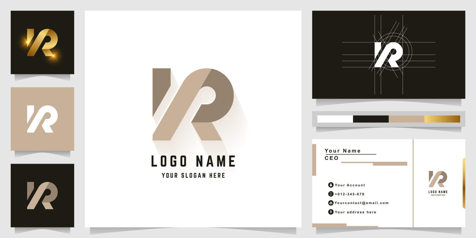 Letter NR or VR monogram logo with business card design vector