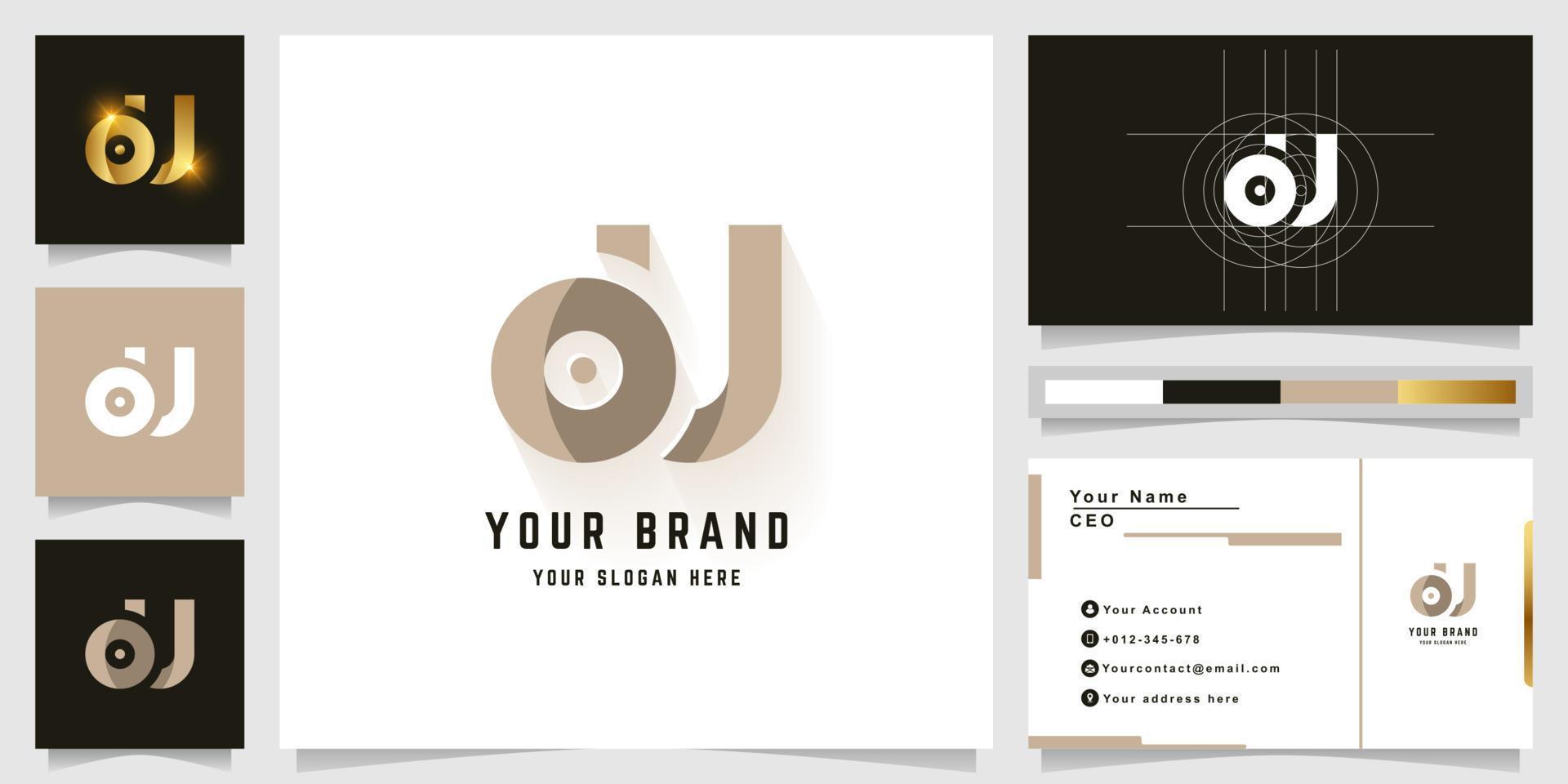 Letter OU or OJ monogram logo with business card design vector