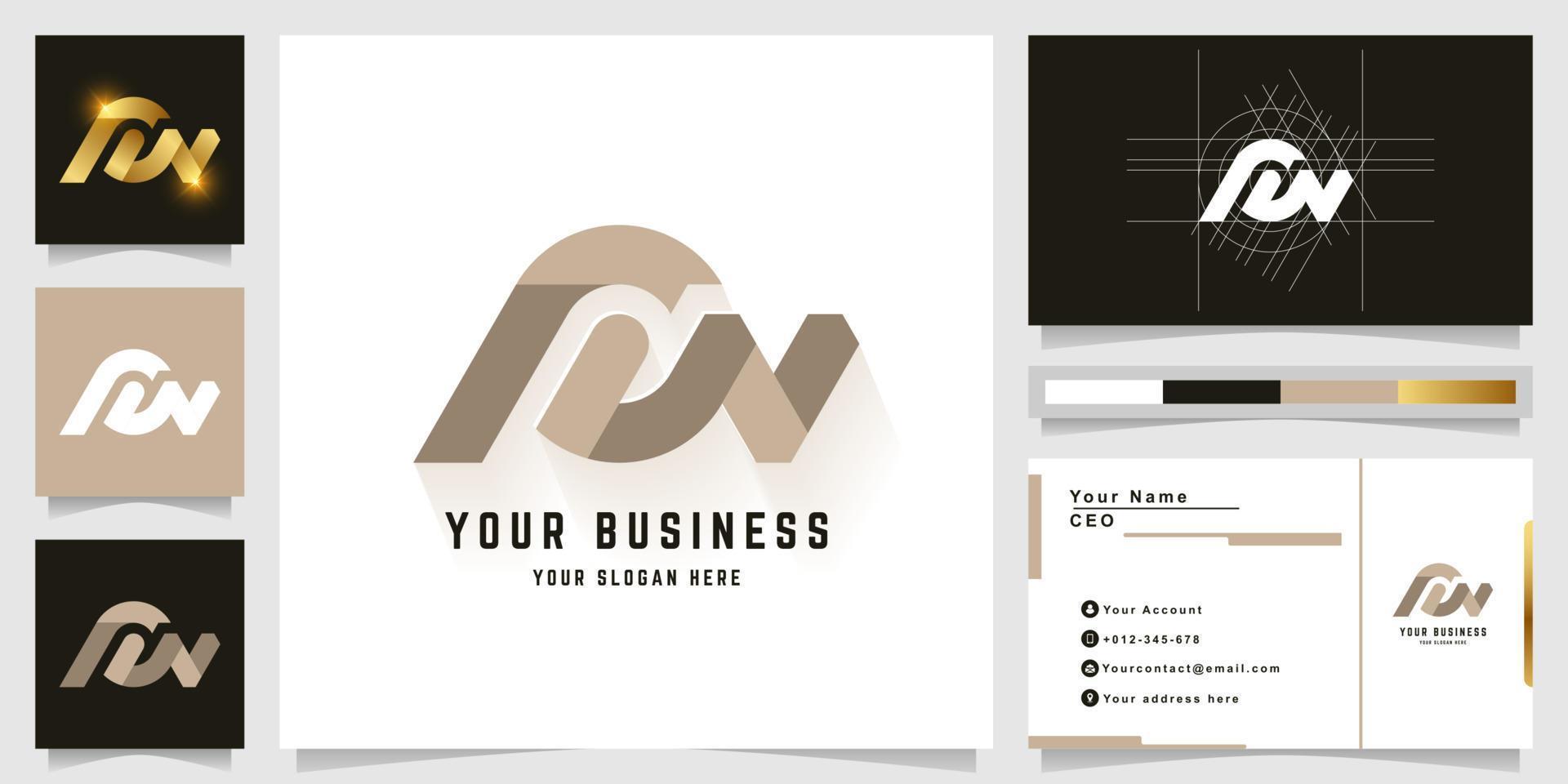 Letter PW or PN monogram logo with business card design vector