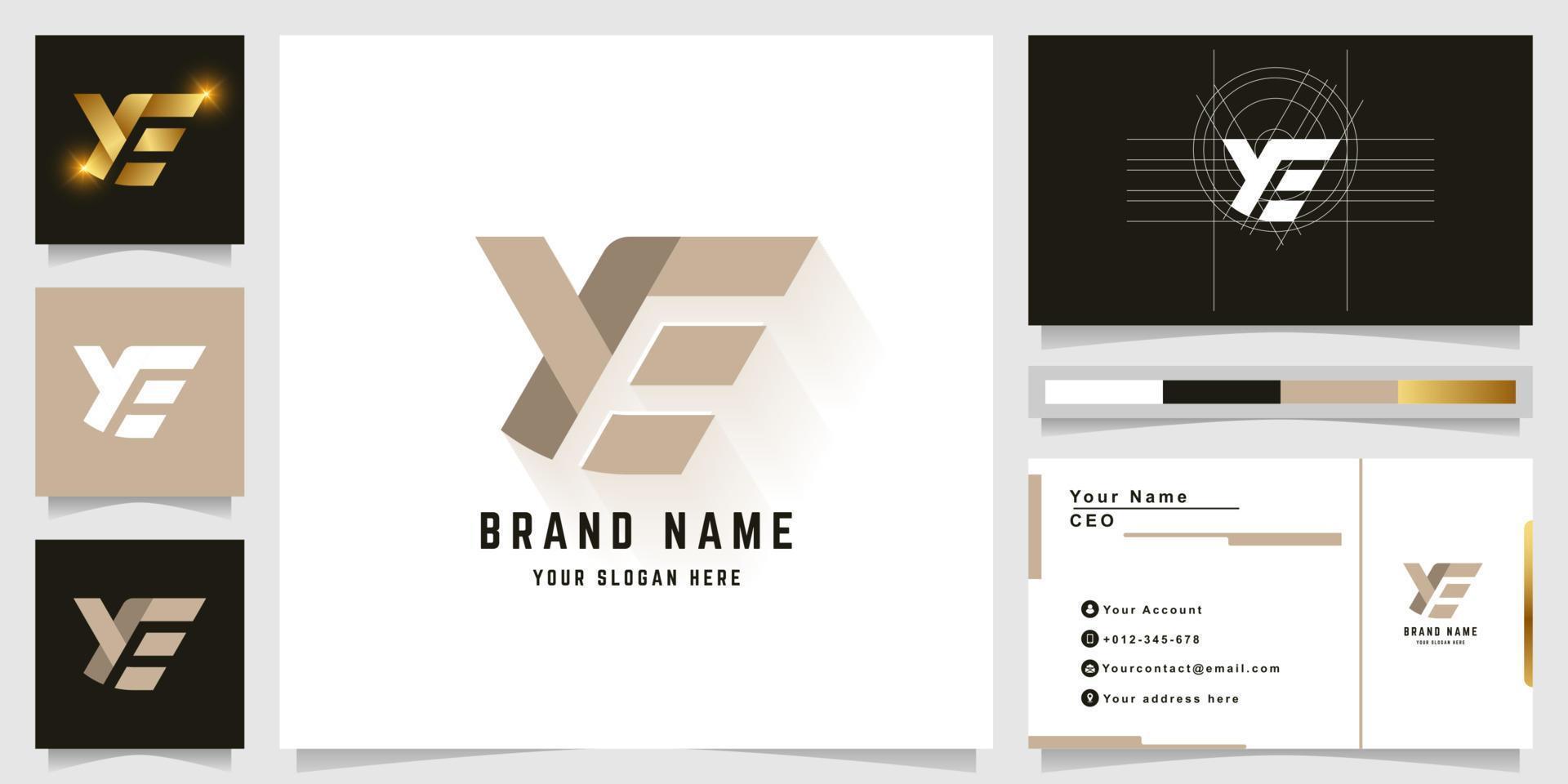 Letter YE or XF monogram logo with business card design vector