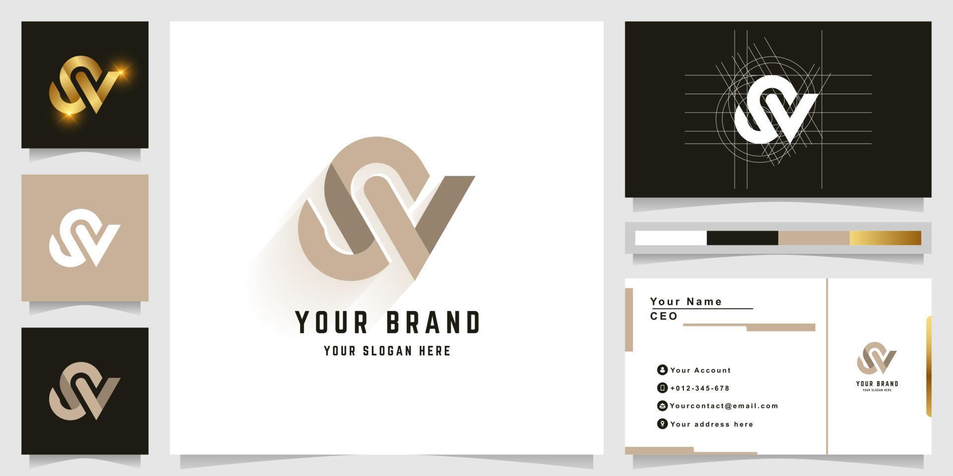 Letter SV or SN monogram logo with business card design vector