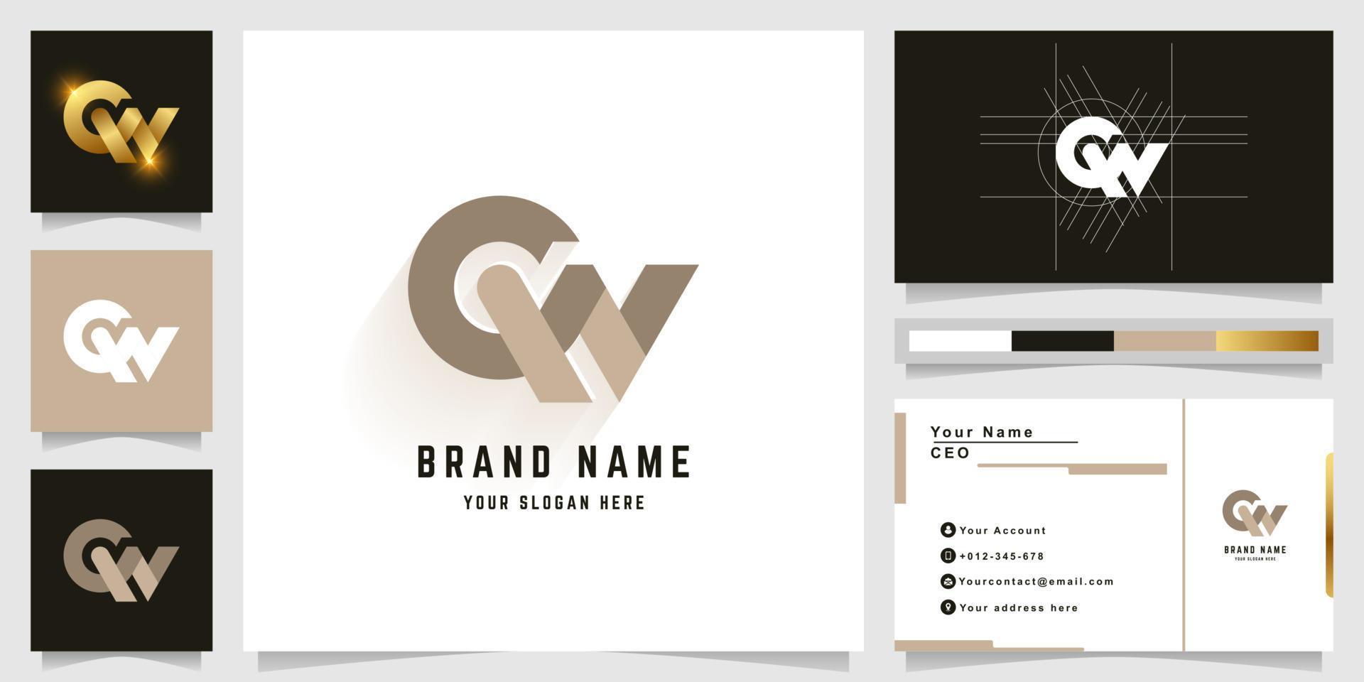Letter QN or CW monogram logo with business card design vector