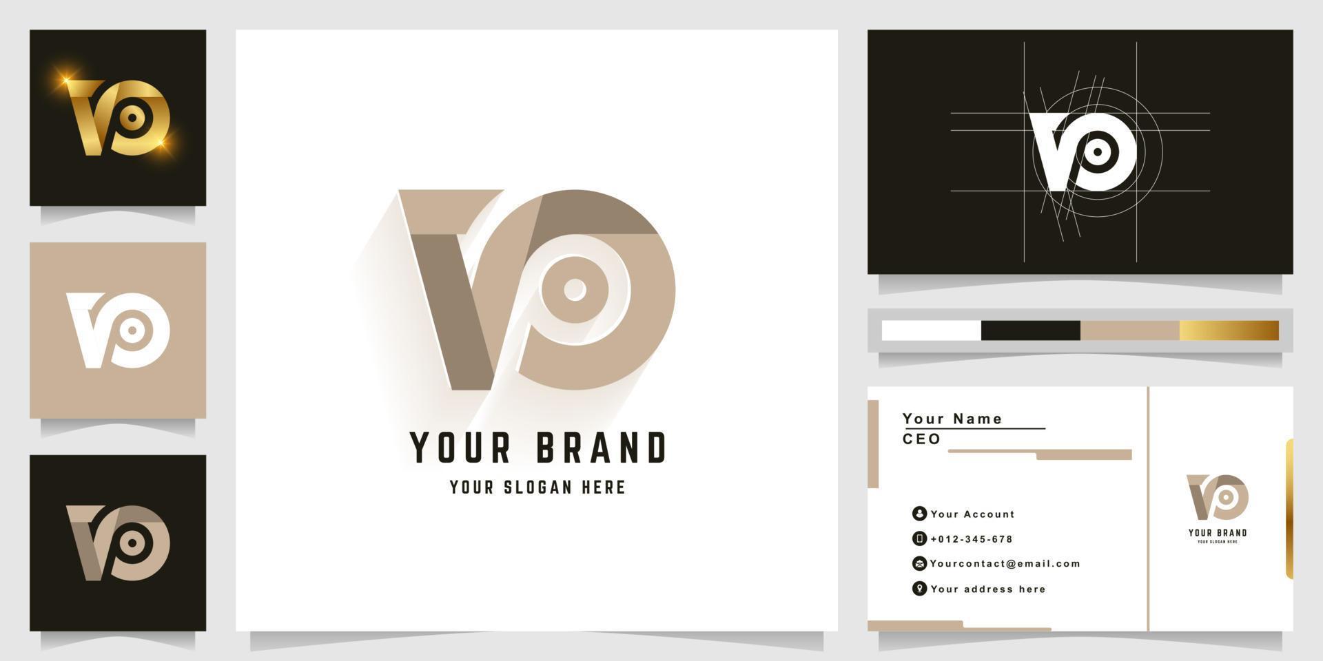 Letter VO or NP monogram logo with business card design vector