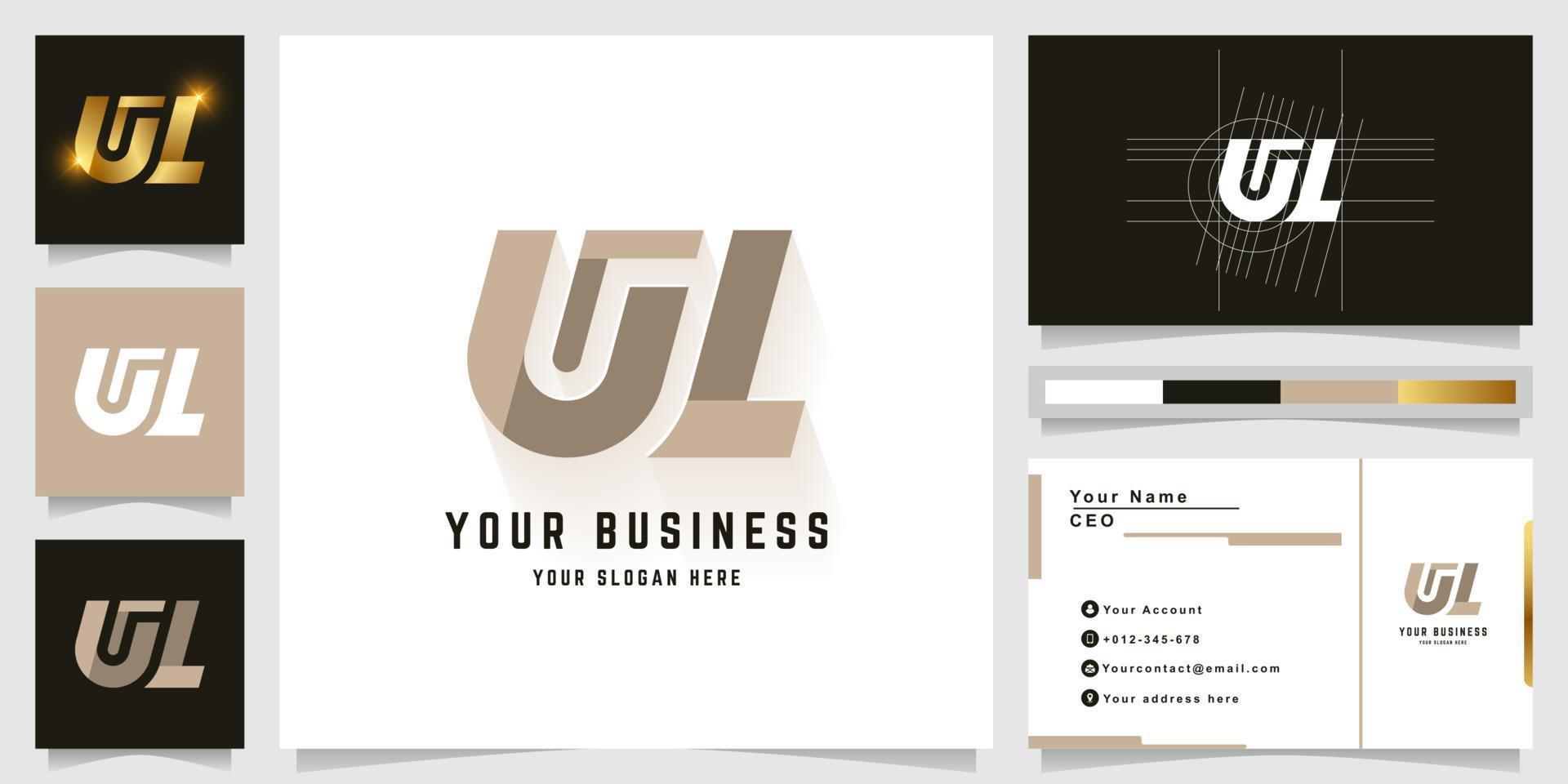Letter UL or NL monogram logo with business card design vector