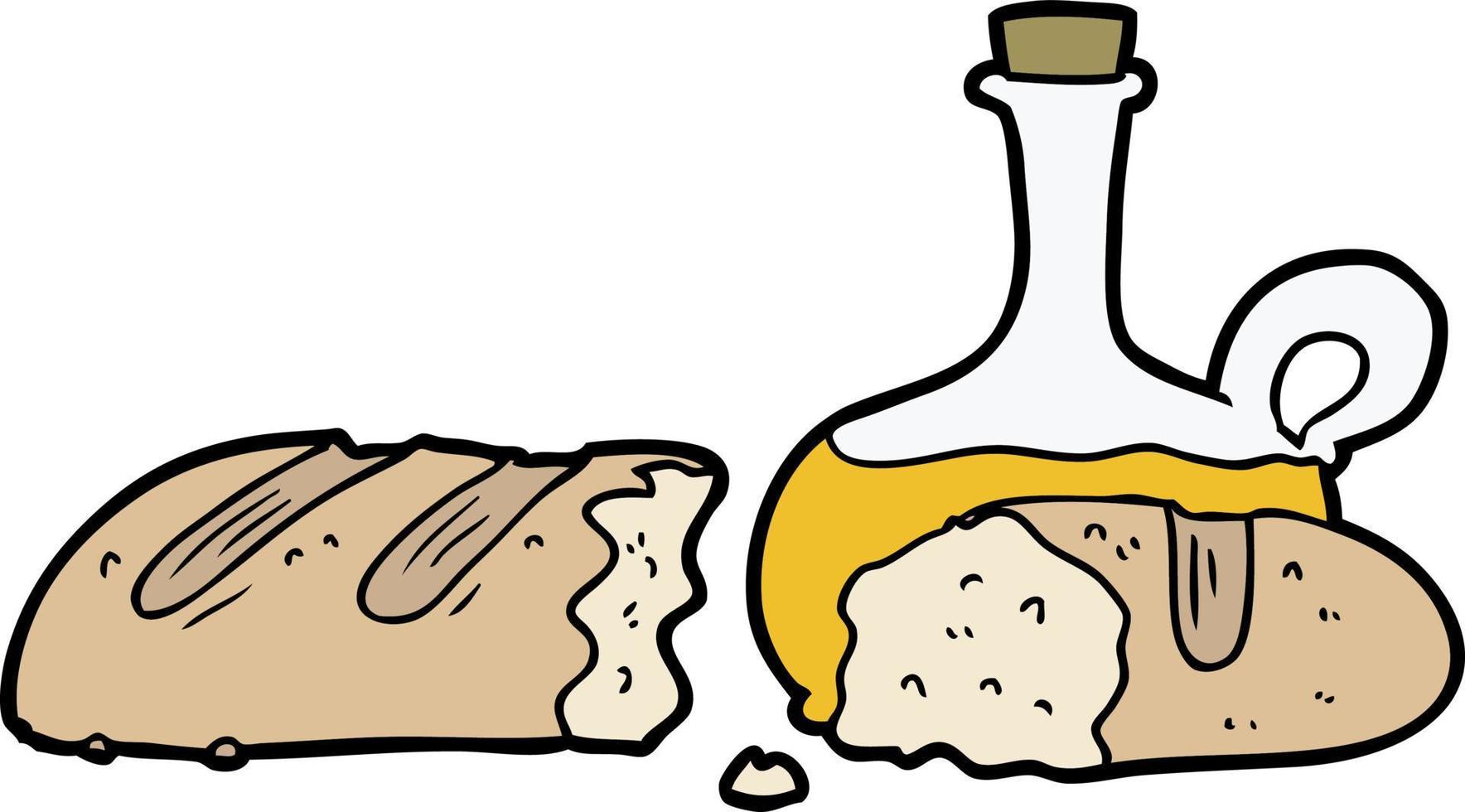 Cartoon cute bread and olive oil vector