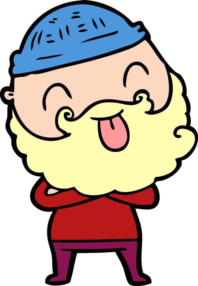 Cartoon man with beard sticking tongue out vector