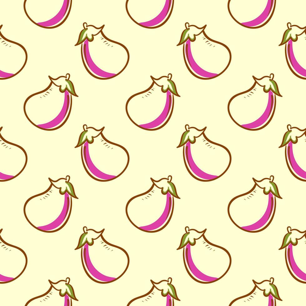 Small yellow eggplant , seamless pattern on a beige background. vector