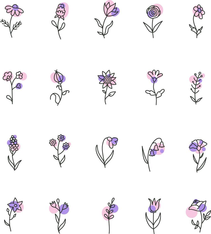 Flowers icon pack, illustration, vector on a white background.