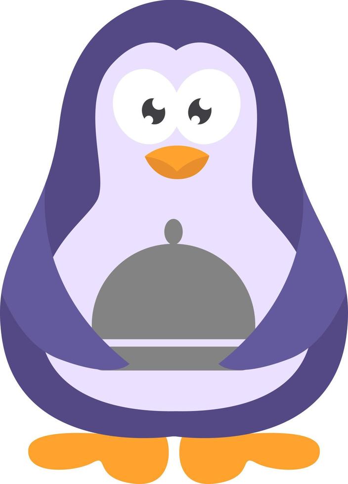 Waiter penguin, icon illustration, vector on white background