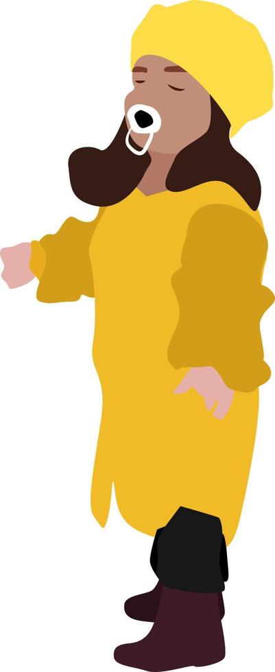 Baby in yellow, illustration, vector on white background.