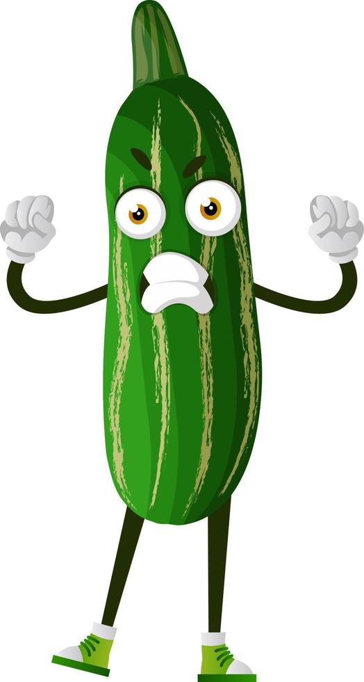 Angry cucumber, illustration, vector on white background.