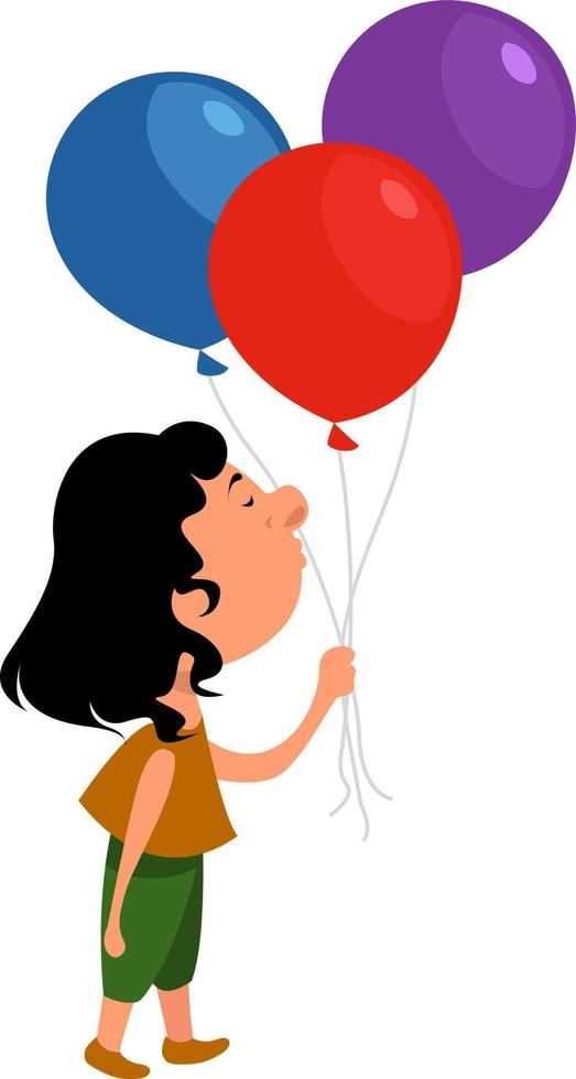 Girl with balloons, illustration, vector on white background.