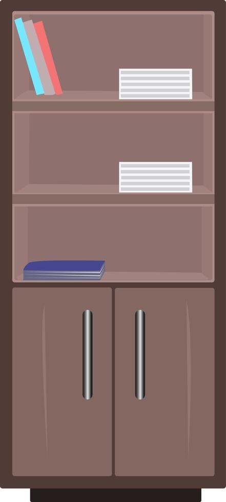 Wooden book shelf, illustration, vector on white background